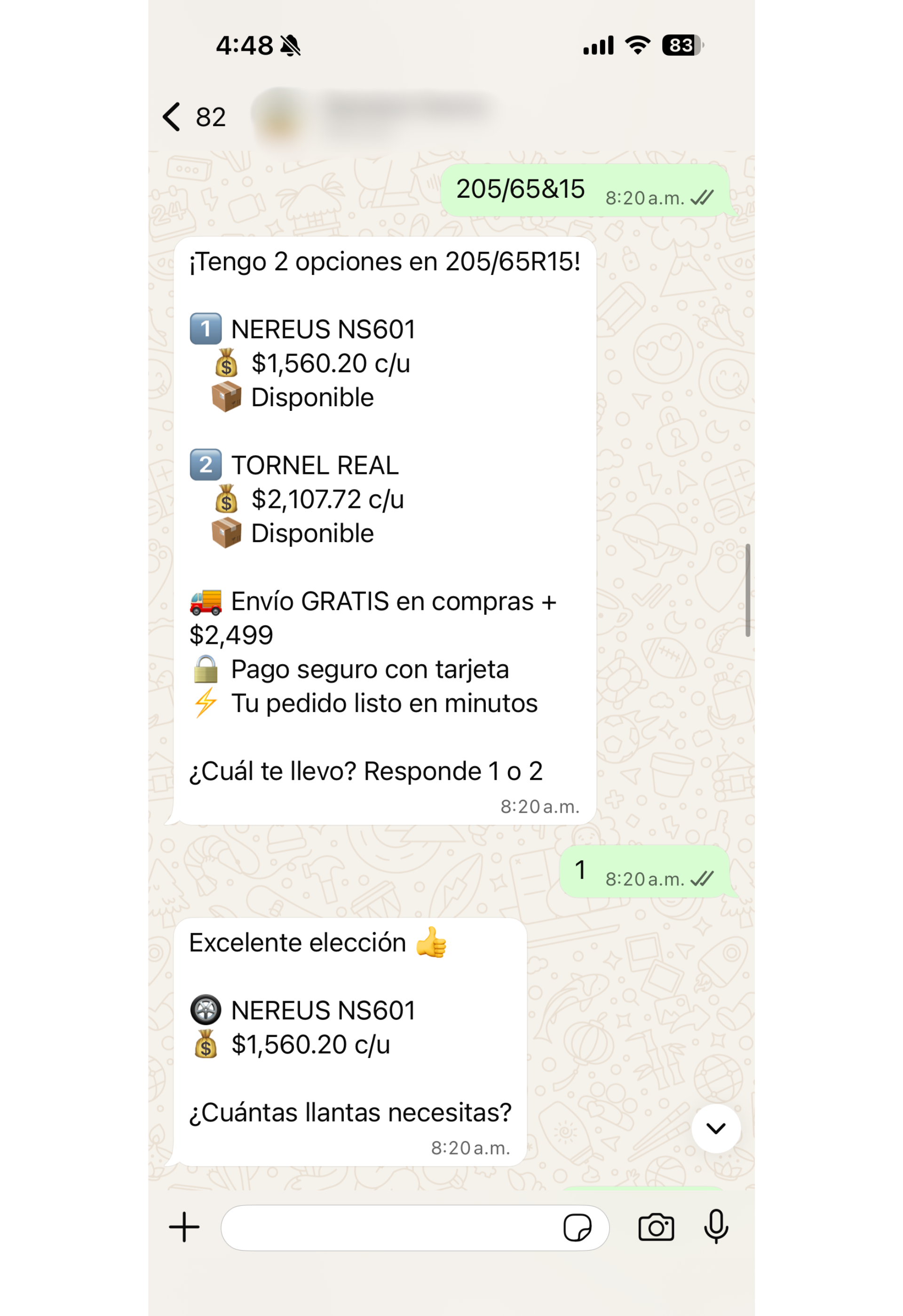 Chatbot cotizando productos con precios reales en WhatsApp