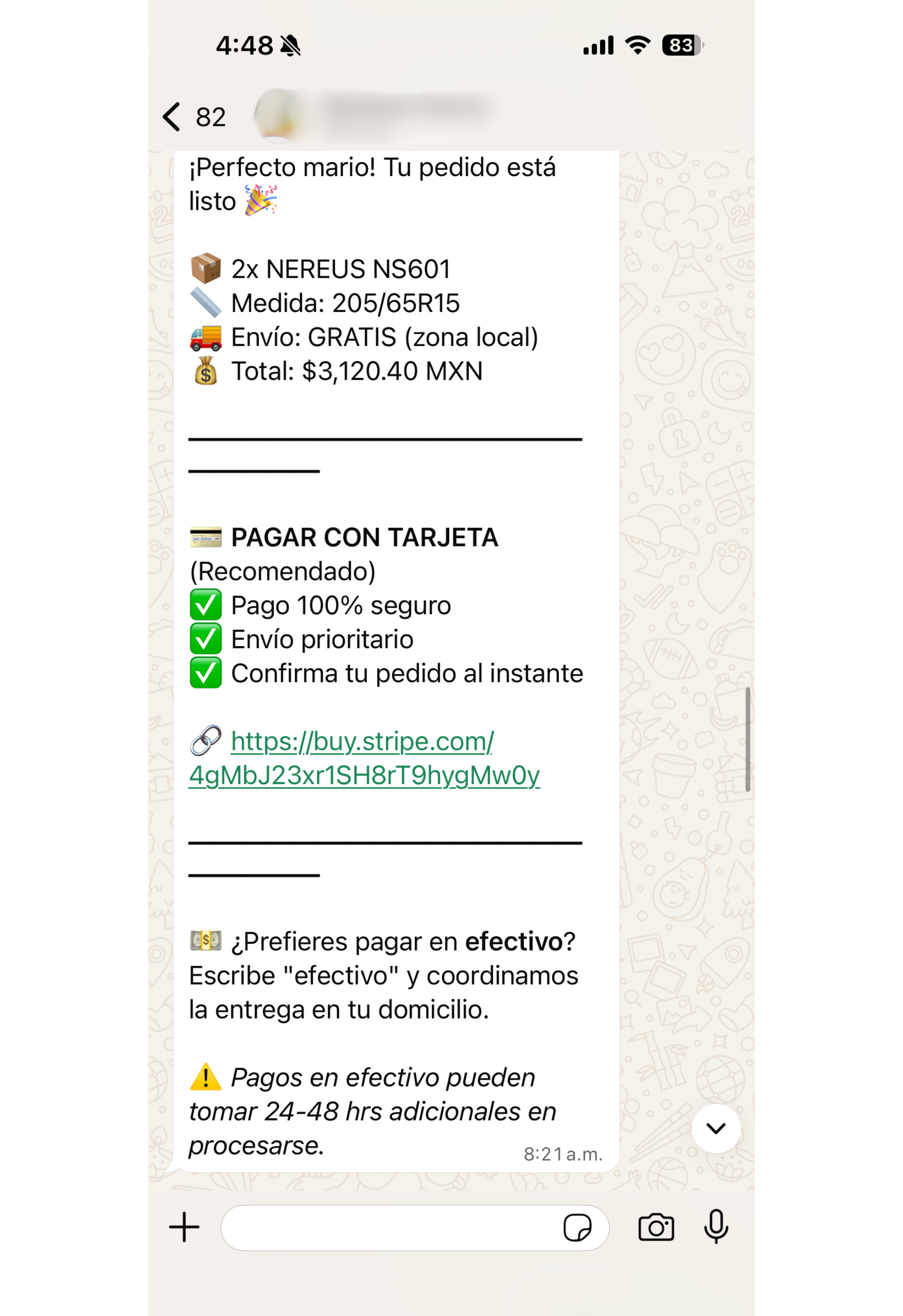 Chatbot generando link de pago con Stripe automáticamente